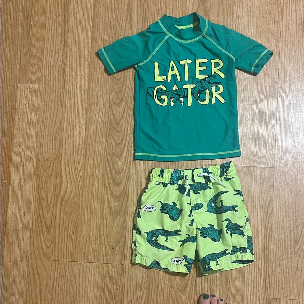 Disney Kids Swim Rashguard Set - Teal and Lime Alligator